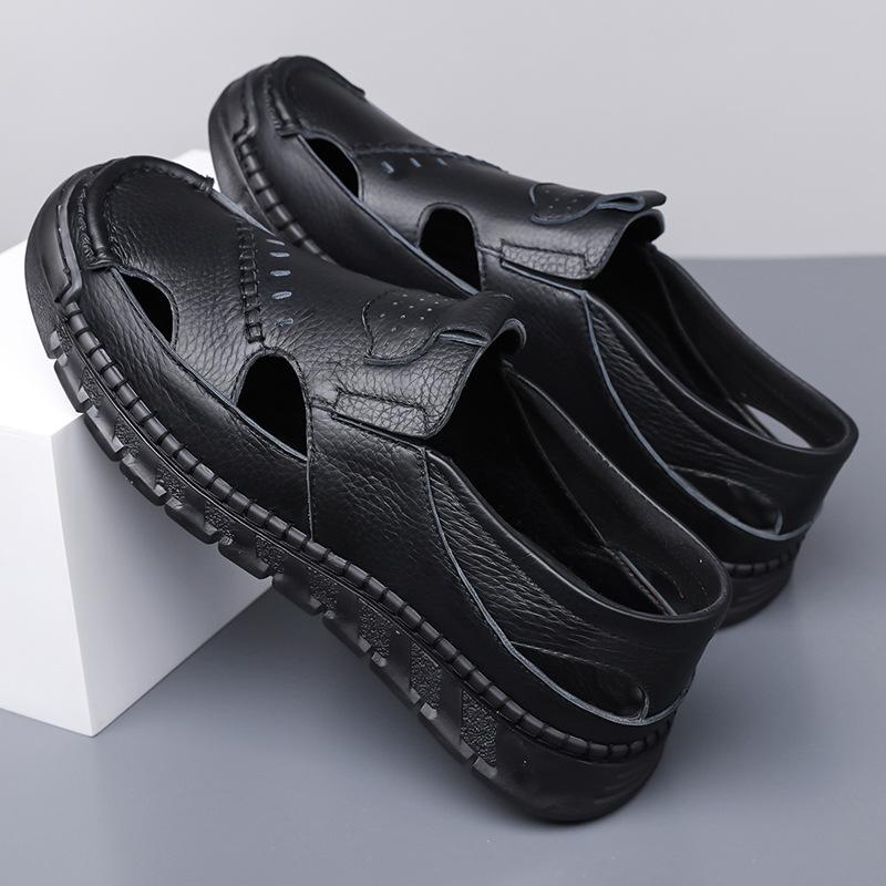 Fashion Casual Hallow Leather Sandals Shoes for Men Fashion Summer New Designer Solid Color Platform Dress Shoes Man