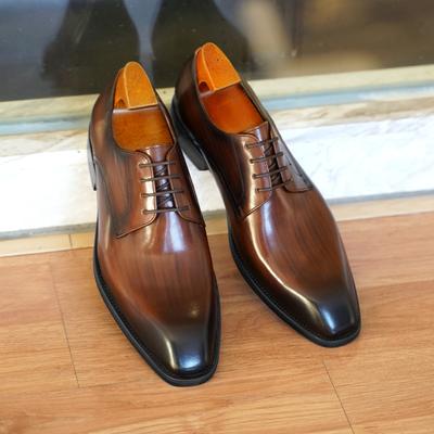 Nuove Scarpe Eleganti da Uomo in Pelle con Finitura Effetto Legno, Quadrati alla Moda, Marroni, con Lacci Zapatos De Hombre