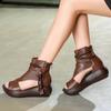Fashion GKTINOO Ladies Sandals 2025 New Spring Retro Women Shoes Genuine Leather Zip Flat With Sewing Handmade Platform Sandals