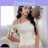 Minimalist Off Shoulder T Shirt For Women With Asymmetric Design And Polyester Fabric