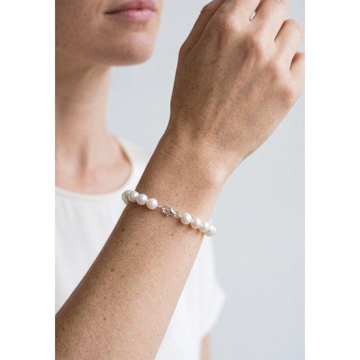 Bracelet - PEARLS & COLORS - Perle Blanche - Perles d'eau douce 8-9 mm - Argent 925 - Qualité AAA+