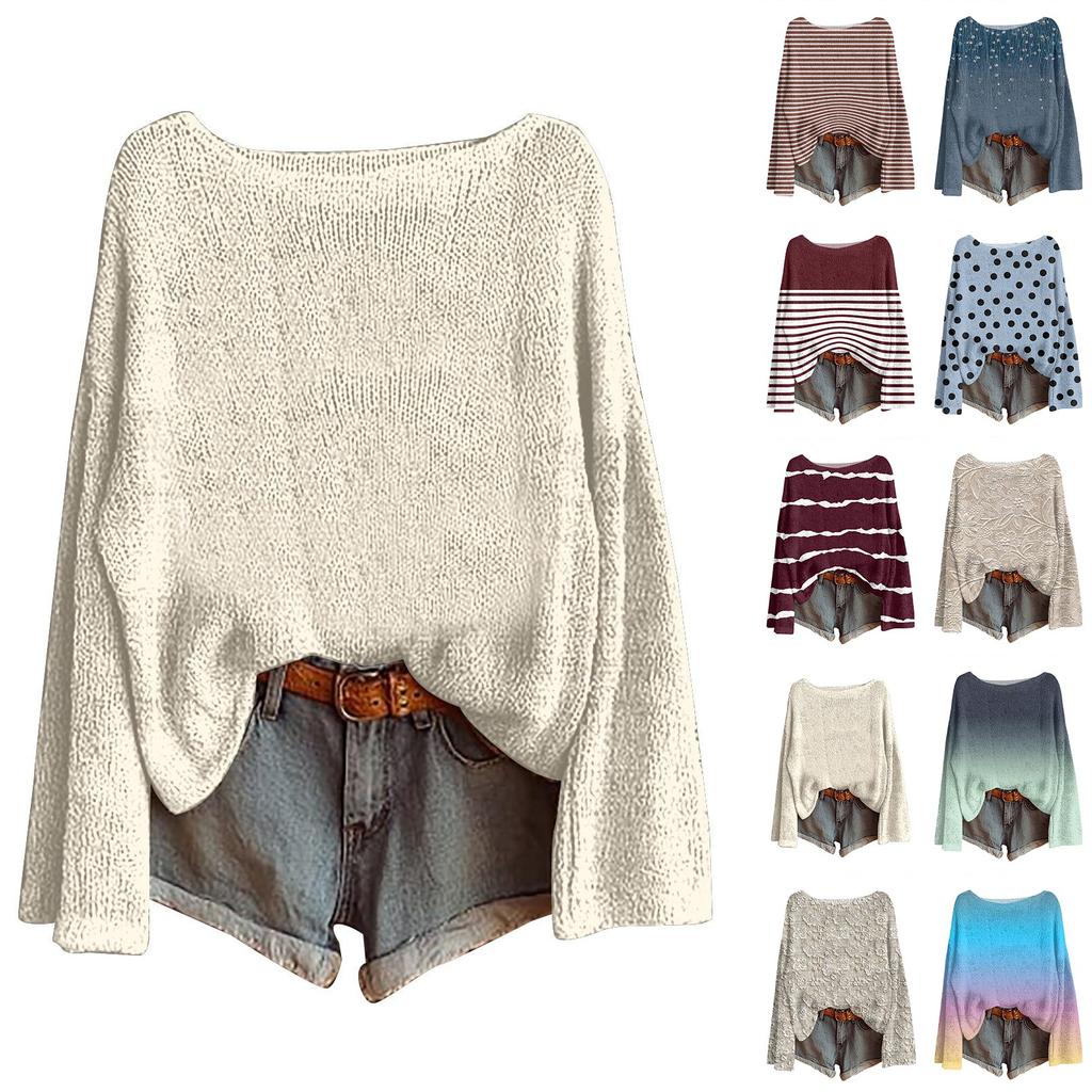 Women's Round Neck Lightweight Sweater Casual Long Sleeve Knit Pullover