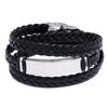 Simple And Stylish Stainless Steel Woven Leather Bracelet, Titanium Steel Smooth Multi-Layer Men'S Leather Bracelet