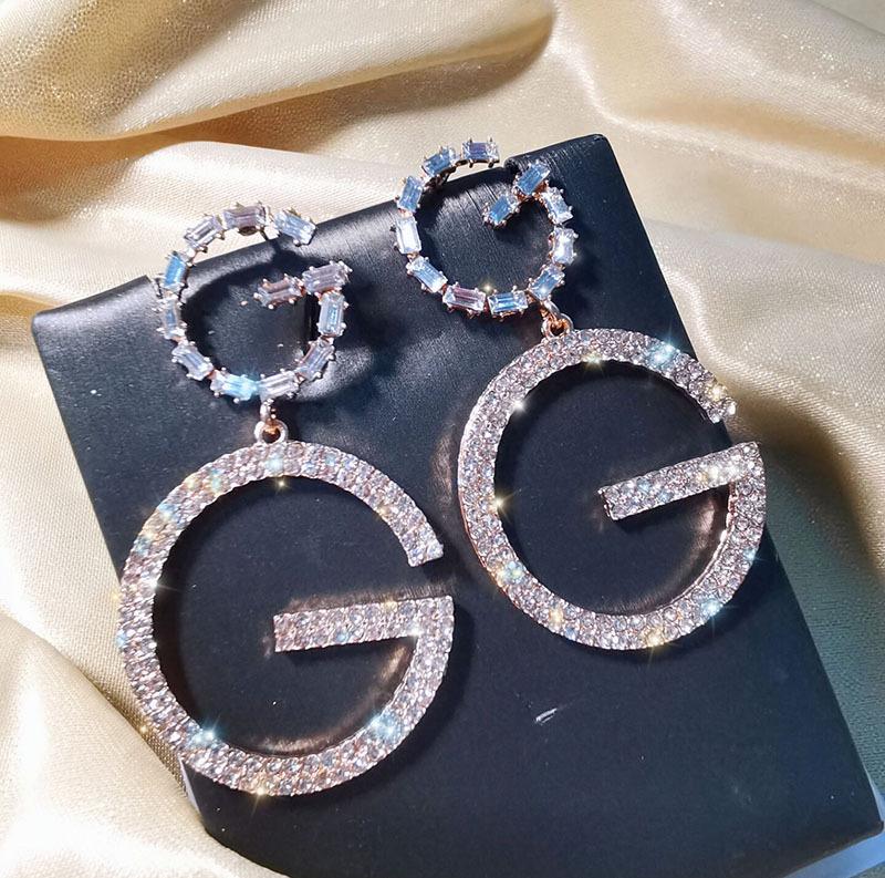 Trendy Gold Rhinestone Letter D Hoop Earrings For Women High Quality Geometric Jewelry Party Gift