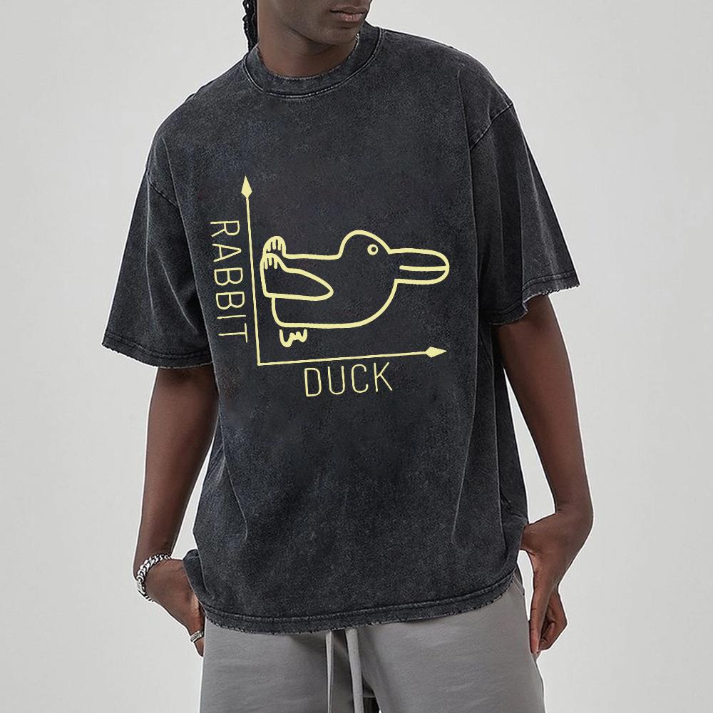 Round Neck T-shirt Casual Couple Top High-Quality Imitation Denim Fabric Humor Cartoon Print Summer