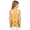 Girls Mock Neck Sleeveless Sequin Crop Top Tiered Shiny Metallic Shorts Stage Dance Outfit
