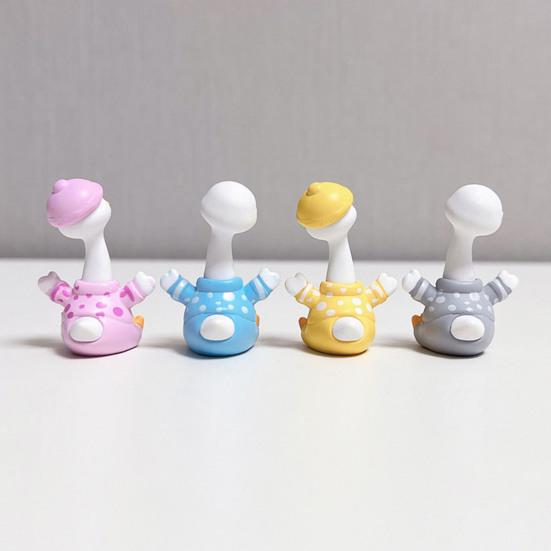 PVC Duck Figurine 4Pcs Mini Cartoon Figurines, Cute Polka-dot Pajamas Statues, Miniature Figures Macaron Animal Ornaments for Car Console Desktop