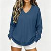 Women's Casual V-Neck Long Sleeve Sweatshirt Top for Everyday Wear