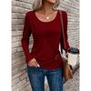 Women's Fashion Casual Spring Fall Solid Color Print Long Sleeve O-Neck Pullovers & Long Sleeves