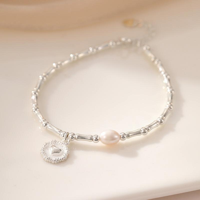 S925 Sterling Silver Bamboo Heart Brand Bracelet Women's French Small Fragrance Ins Cool and Elegant Pearl Bracelet