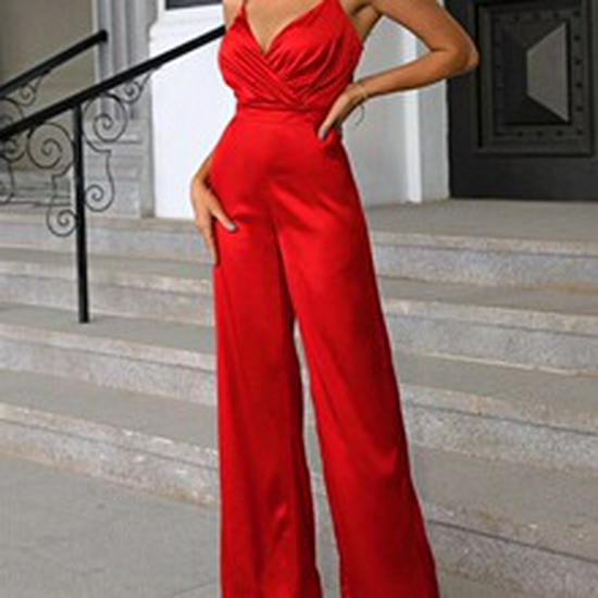 2024 Evropské a americké dlouhé večerní šaty s výstřihem do V a jednobarevné - Dámská jarní/letní kolekce