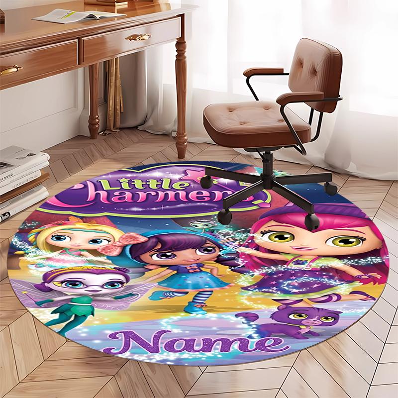 Custom Name Little Charmers Printed Round Rug Carpet Chair Rug Area Rug Entryway Doormats,for Office Chair Living Room Bedroom Kitchen Room.