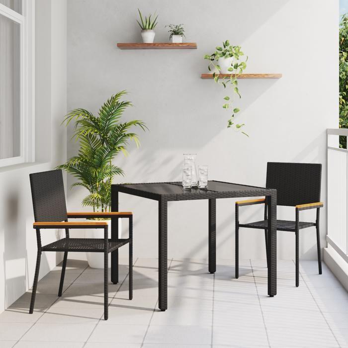 Ensemble de salle à manger de jardin 3 pièces noir en rattan poly 3365384