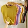 Summer Round Neck Knitted Casual Women's T-shirt Elegant Loose Ice Silk Thin Fit Solid Color Short Sleeve Tee Tops Ladies Simple Fashion T Shirt 3097