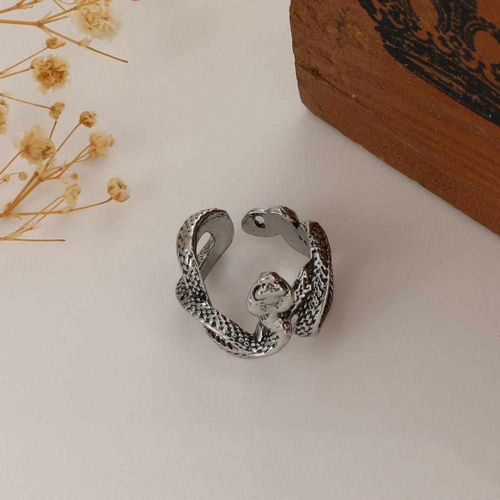 Black Street Style Handmade Hip Hop Jewelry Man Opening Ring Retro Zinc Zinc Alloy Ring Silver Snake Ring
