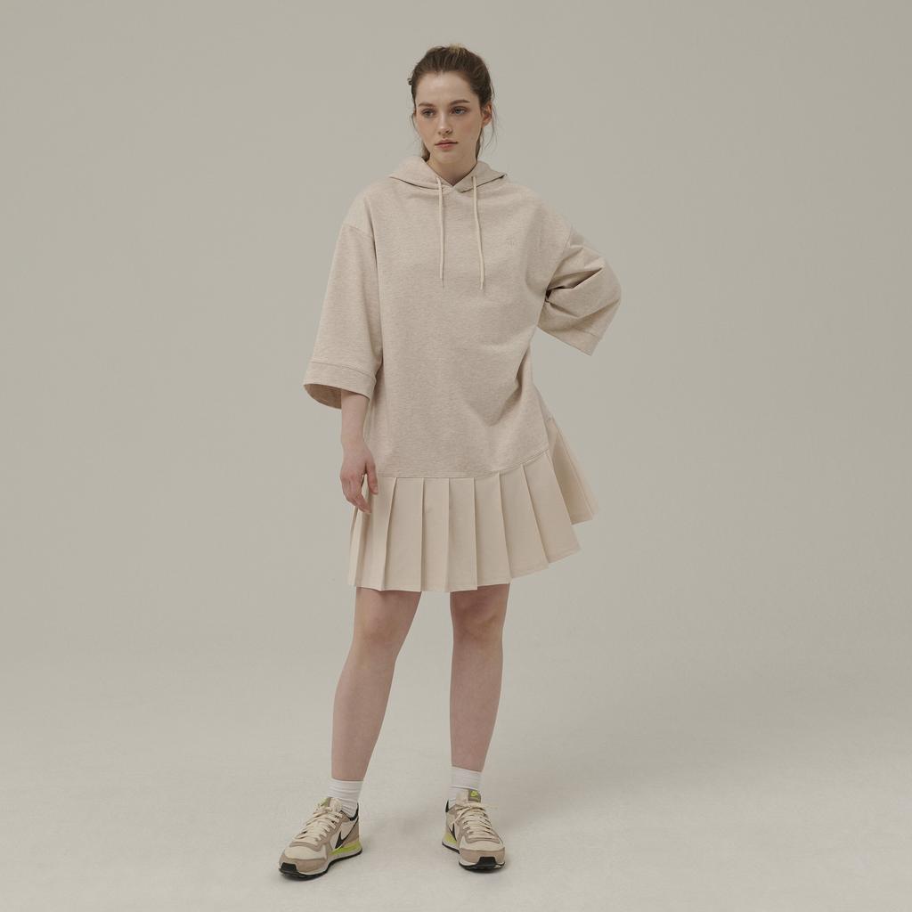 BETWEEN A AND B Pleated Hooded Jersey Dress [Oatmeal]