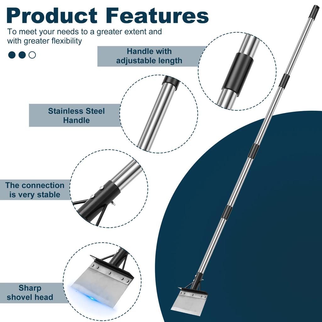 Cleaning Shovel Stainless Steel Garden Moss Weeding Shovel with Adjustable Length Handle Outdoor Farm Planting Tool