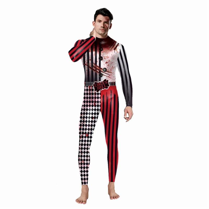 Women/Men Circus Hell Printed Scary Jumpsuit Halloween Party Cosplay Costume Bodysuit Adults Fitness Onesie Outfits