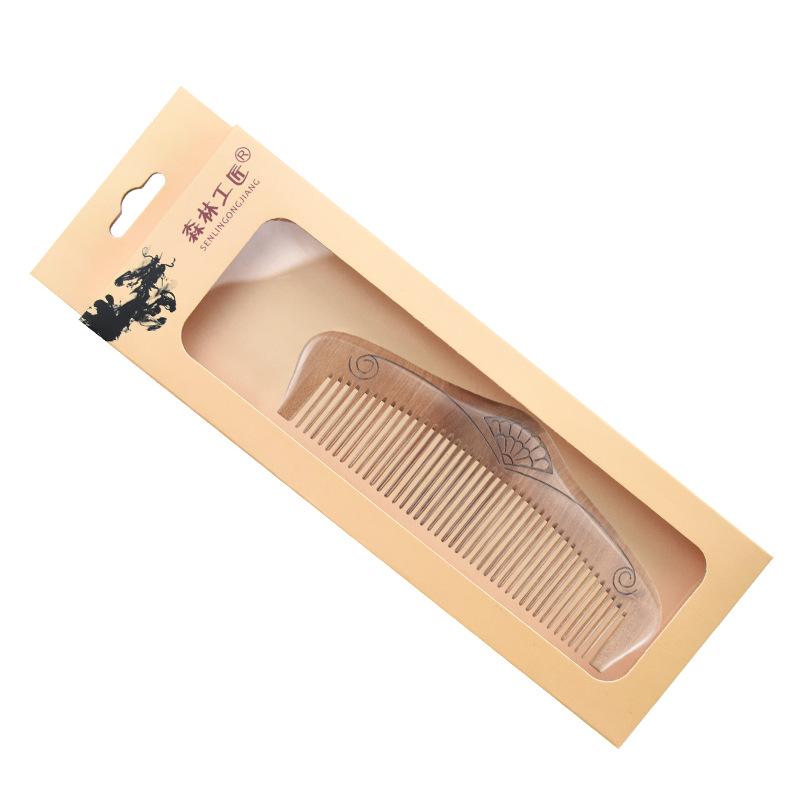 Solid Wood Peach Comb for Head Massage - Engraved Design for Women & Men
