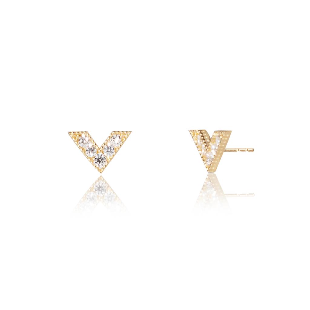Lunne 14K V Dense Q Stud Earrings (14K Gold) #Cap06
