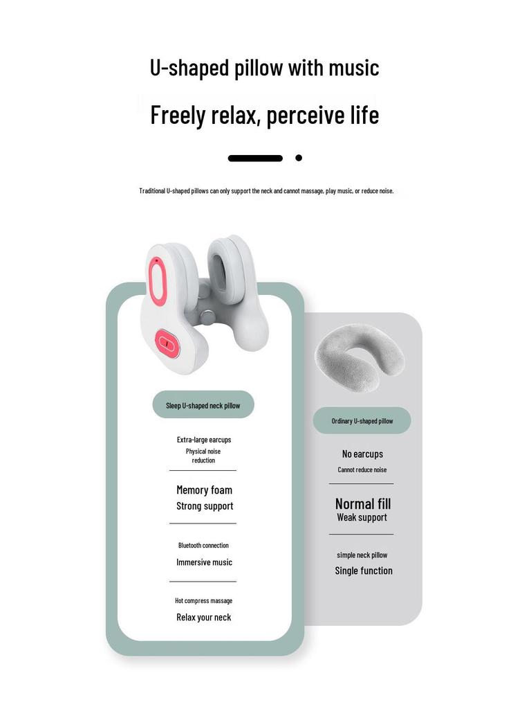 Cross-border U-shaped Neck and Shoulder Massager with Heating, Portable Sleep Pillow and Mobile Music Integration.