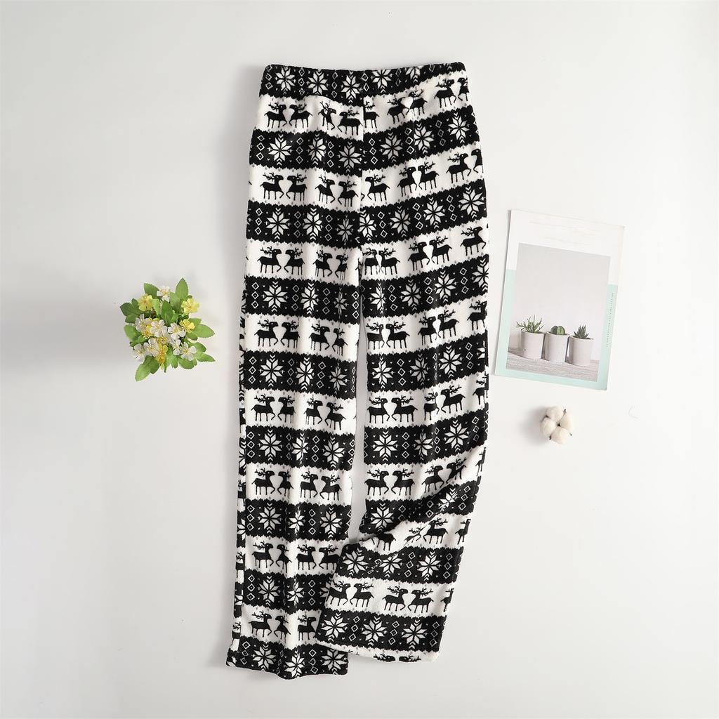 Women Pajama Pants Plush Sleep Pants Soft Elastic Waist Pajama Bottoms Patterned Pants With 2 Pockets