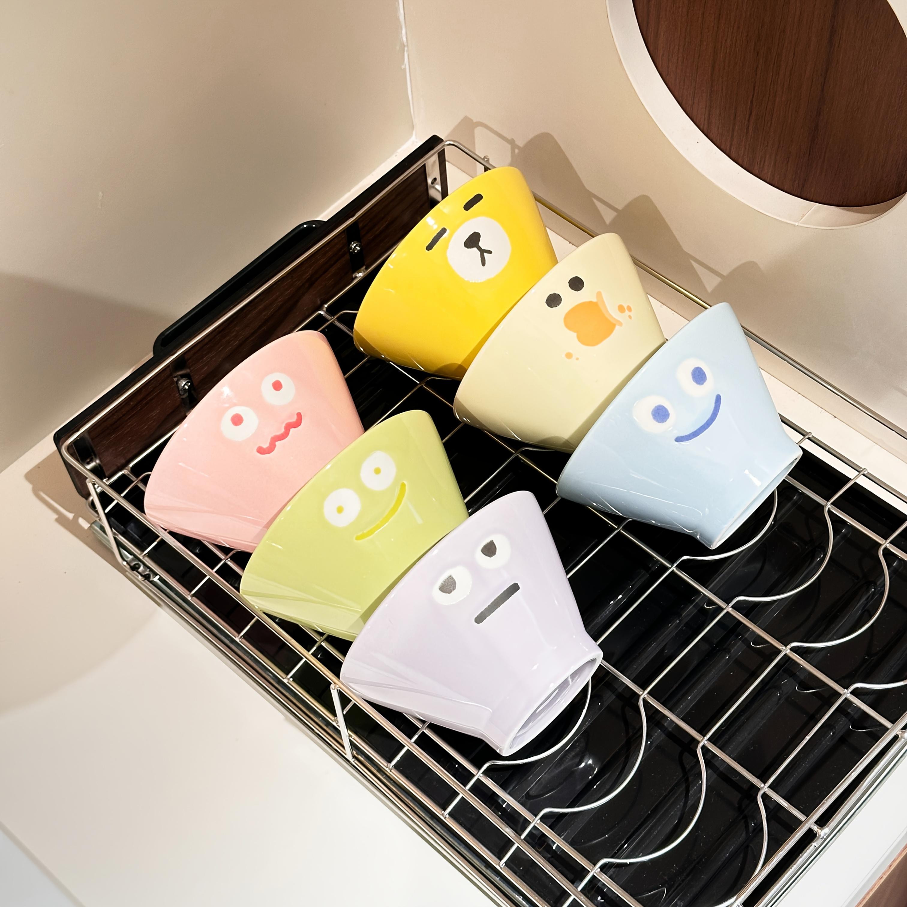 4/6pcs Set , Cute Expression Ceramic Bamboo Hat Bowl, Candy Color 5 Inch Bowl, Rice Bowl, Soup Bowl, Fruit Bowl, Noodle Bowl, Salad Bowl