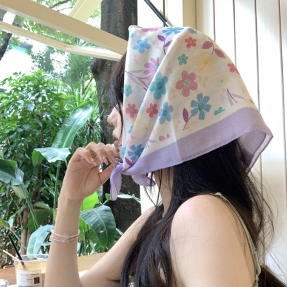 

Flower Pattern Printing Hair Scarf Vintage Hair Ribbon Scarf Cute Triangle Scarf Outdoor style4