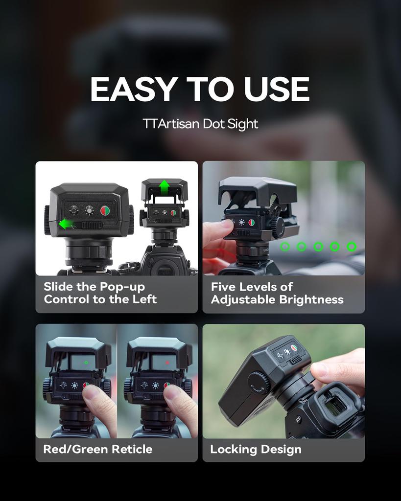 TTArtisan Dot Sight Telephoto Photography Cold Shoe Locking 5 Brightness Auto Sleep Compatible with and Canon Cameras Accessory, Mount, Design,