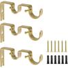 3PCS Gold Curtain Rod Bracket, Heavy Duty Double Curtain Rod Hanging Brackets Wall Mount, Drapery Rod Bracket, Adjustable Curtain Rod Holders for