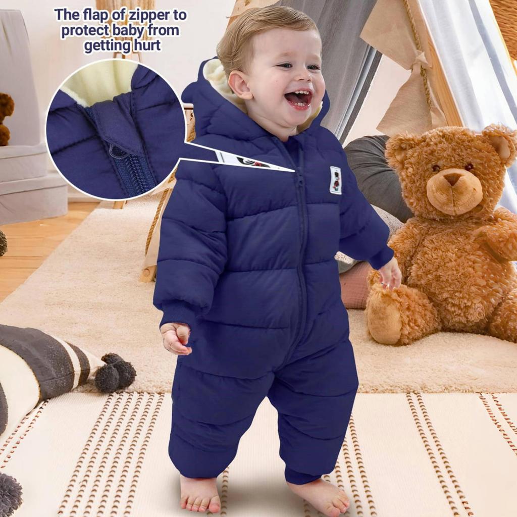 Winter Baby Romper – Thick Hooded Jumpsuit for Infants, Fleece Lined Snowsuit for Boys and Girls, 1–18M