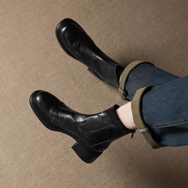 Krazing Pot Microfiber Round Toe Chunky Heels Motorcycle Boots Size 42 Zip Women Pleated Decoration Platform Ankle Boots