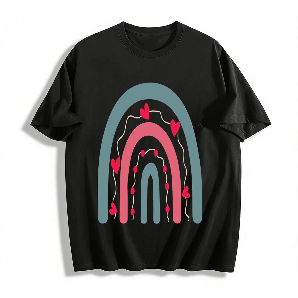 

Heart Rainbow Print Casual Top For Women And Girls Pure cotton T-shirt 6XL