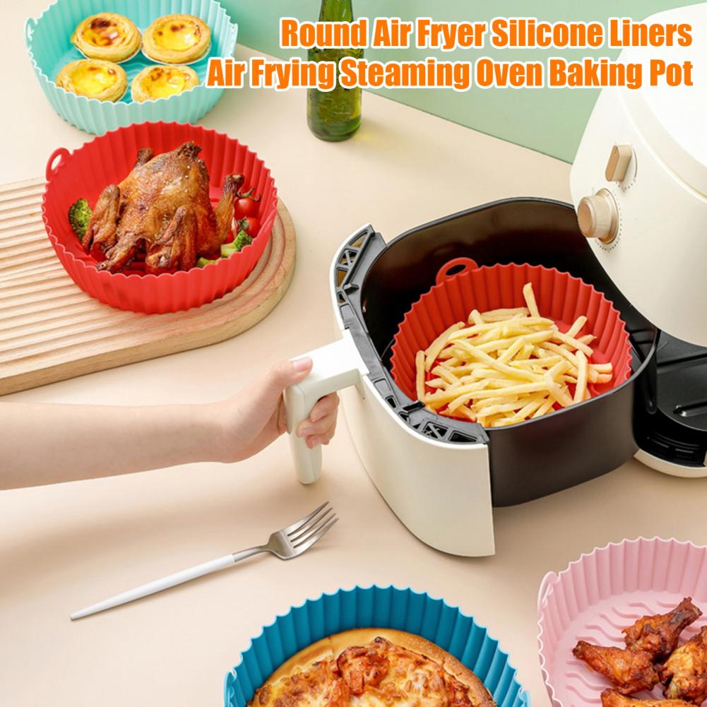 Silicone Air Fryer Liner With Handles Foldable Mats For Baking Frying Steaming Food-Grade Non-Stick Heat-Resistant Baking Tray