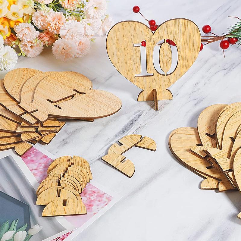 WTEMPO Wedding Heart Shaped Design Table Seat Numbers 1-20 with Holder Base Hollow-out Card Holders Festive Parties Seating Cards