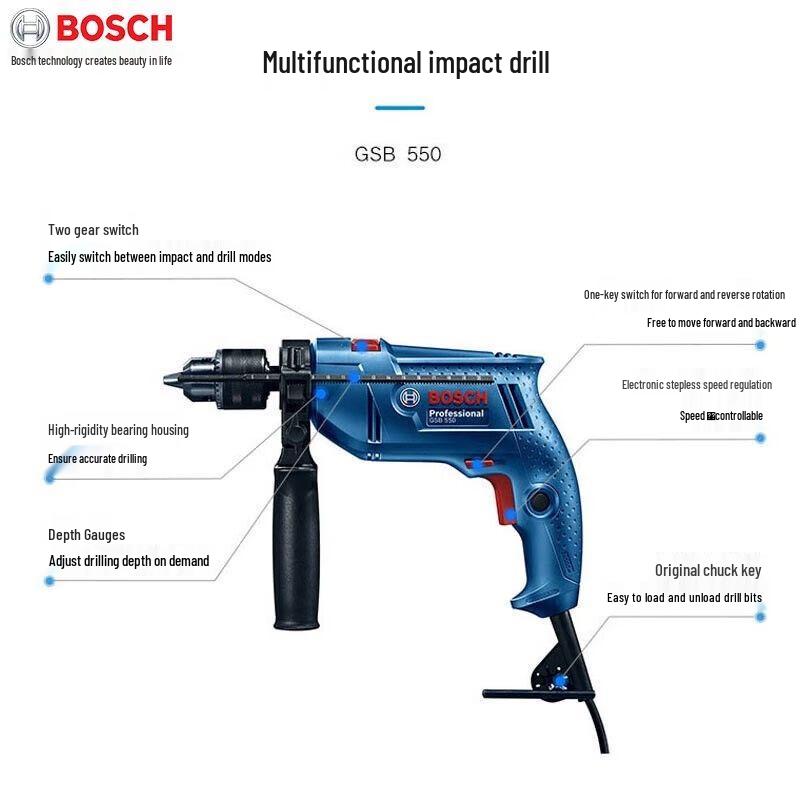 Bosch GSB550 Dual-Use Impact Drill/Screwdriver CN Plug (adapter Included)