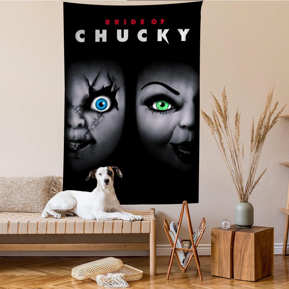 VIKAMA Ghost Baby Chucky Tapestry Bloody Art Living Room Decorative Fabric Horror Movie Theme Bedroom Game Room Tapestry