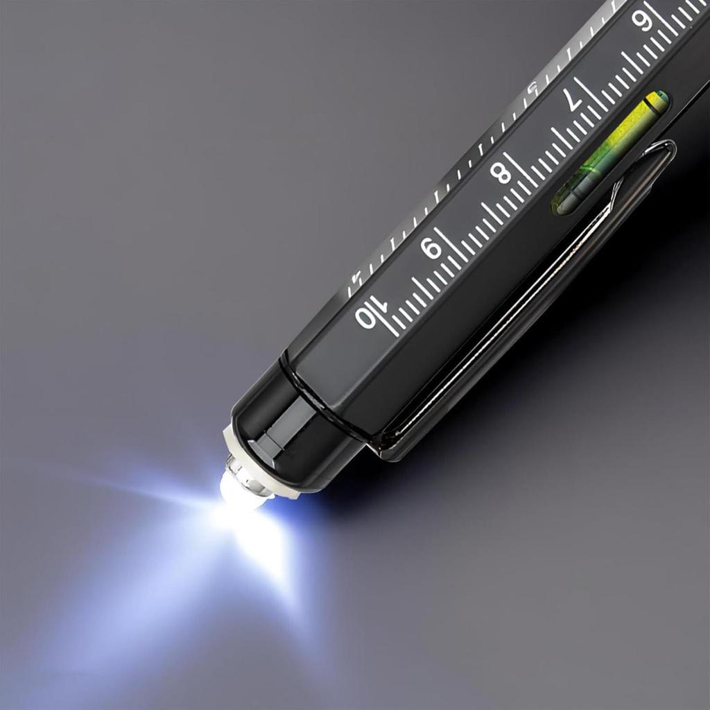 Professionele 9-in-1 Multitool Pen met LED-lamp Schroevendraaier Liniaal Waterpas Flesopener Survivaluitrusting voor Kamperen Werkplaats Reparatie