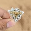 Gift For Her 925 Silver Natural Picture Jasper Promise Flower Adjustable Ring