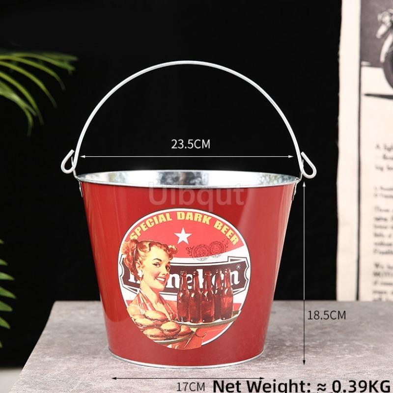 Internet Celebrity Retro Beer Beverage Ice Bucket High Aesthetic Home Handheld Tin Ice Bucket Camping Bar KTV Tonneau En Bois