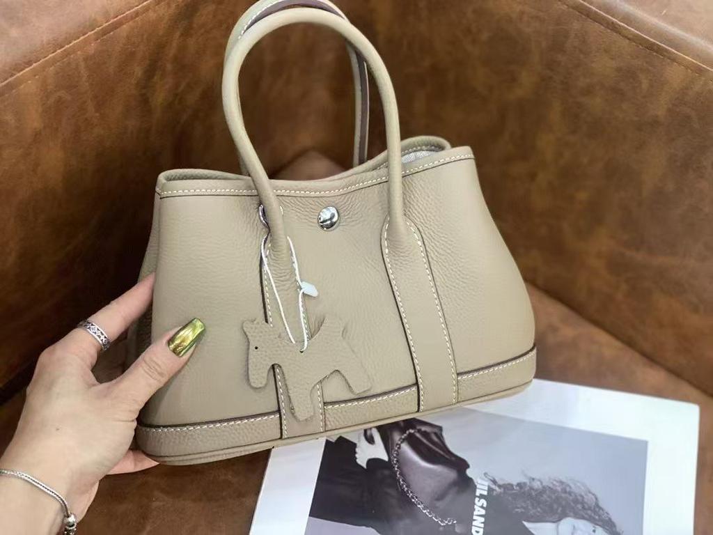Women's Genuine Cowhide Leather Garden Tote - Large Capacity Bucket Shoulder Bag