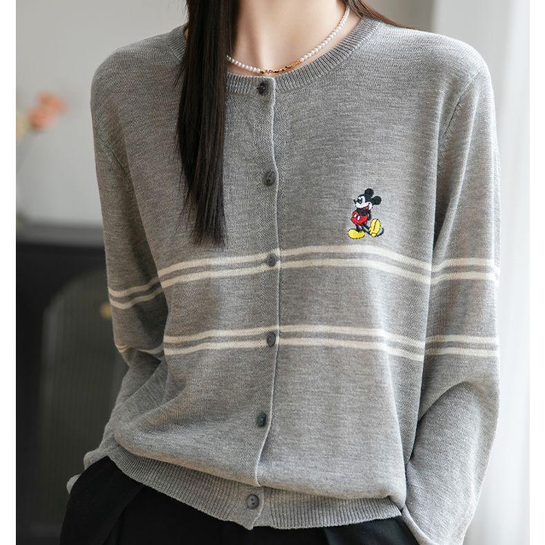 Damen Strickcardigan mit Streifen in Übergröße - Einreiher, Rundhalsausschnitt, Langarm, Lässiger Herbststil