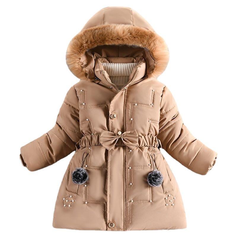 Girls Winter Clothes Plus Velvet Thickened Coat Stylish Middle and Large Children's Medium and Long Little Girl Cotton Jacket Fashionable