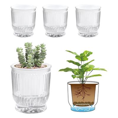 T4U 10CM Self-Watering Planter, Plastic Flower Pot, Set of 4, for Houseplants, Stylish, Self-Watering, with Watering Tie, for Outdoor and Indoor Use,