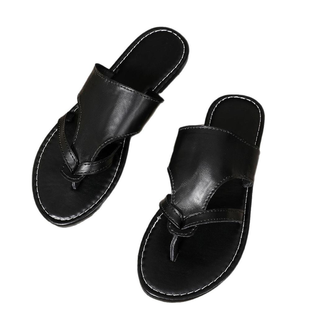 Summer New Set of Toe Flat-bottomed Slippers for Women, Solid Color One-word Slips, Soft-bottomed Casual Sandals