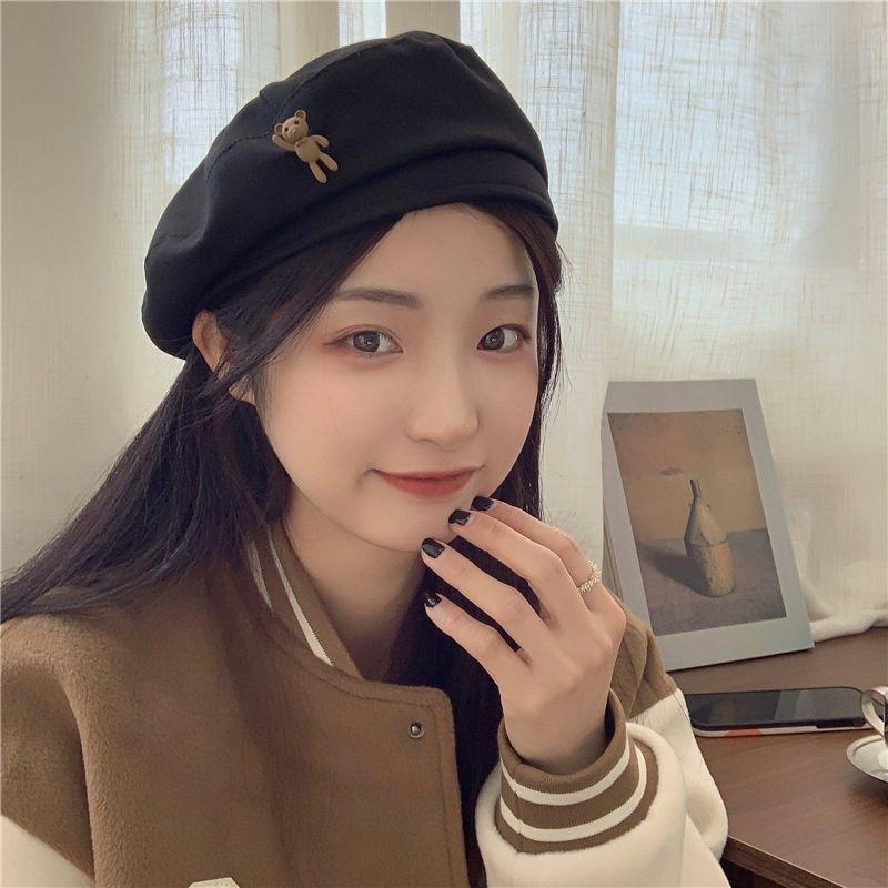 Woolen Beret Woman Shows Face Small Autumn and Winter Baby Bear Retro Cartoon Fashionable Temperament Painter Hat Woman