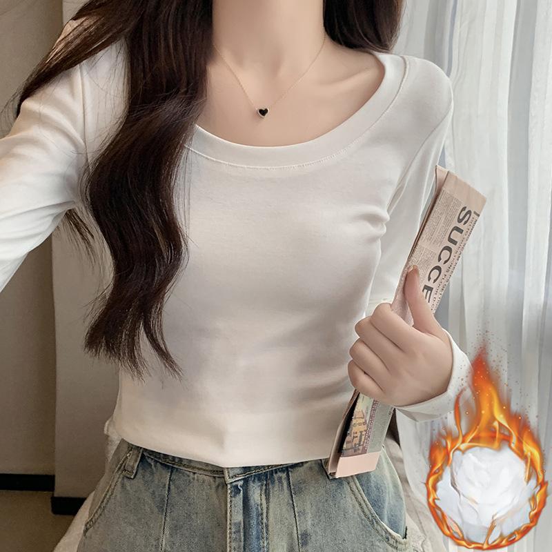 Tricou retro cu decolteu jos, pe umărul drept, cu mâneci lungi pentru femei la începutul toamnei, design nou, cu talie înaltă, slim, scurt, top cu strat interior