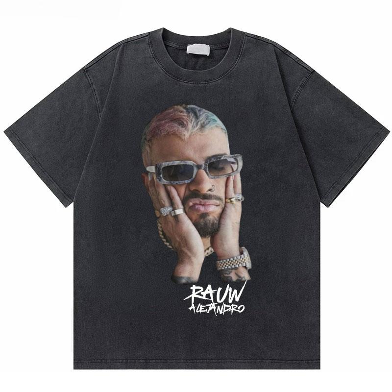 Rapper Rauw Alejandro Cosa Nuestra Vintage Washed T Shirt Men Women Hip Hop Fashion Pop Music Tshirt Mens Oversized Tshirts