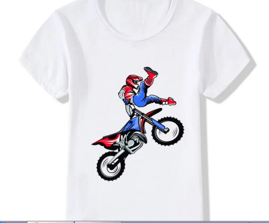 Kids Motocross Rider TShirt Funny Summer Fashion Streetwear Toddler Baby Girls Clothing Childrens Tops Polyester Fabric