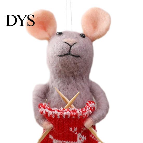 Soft Wool Felt Animal Figurines Christmas Mouse Ornament, Handmade Felted Hanging Decoration, Charming Window Displays Cute Knitting Doll for